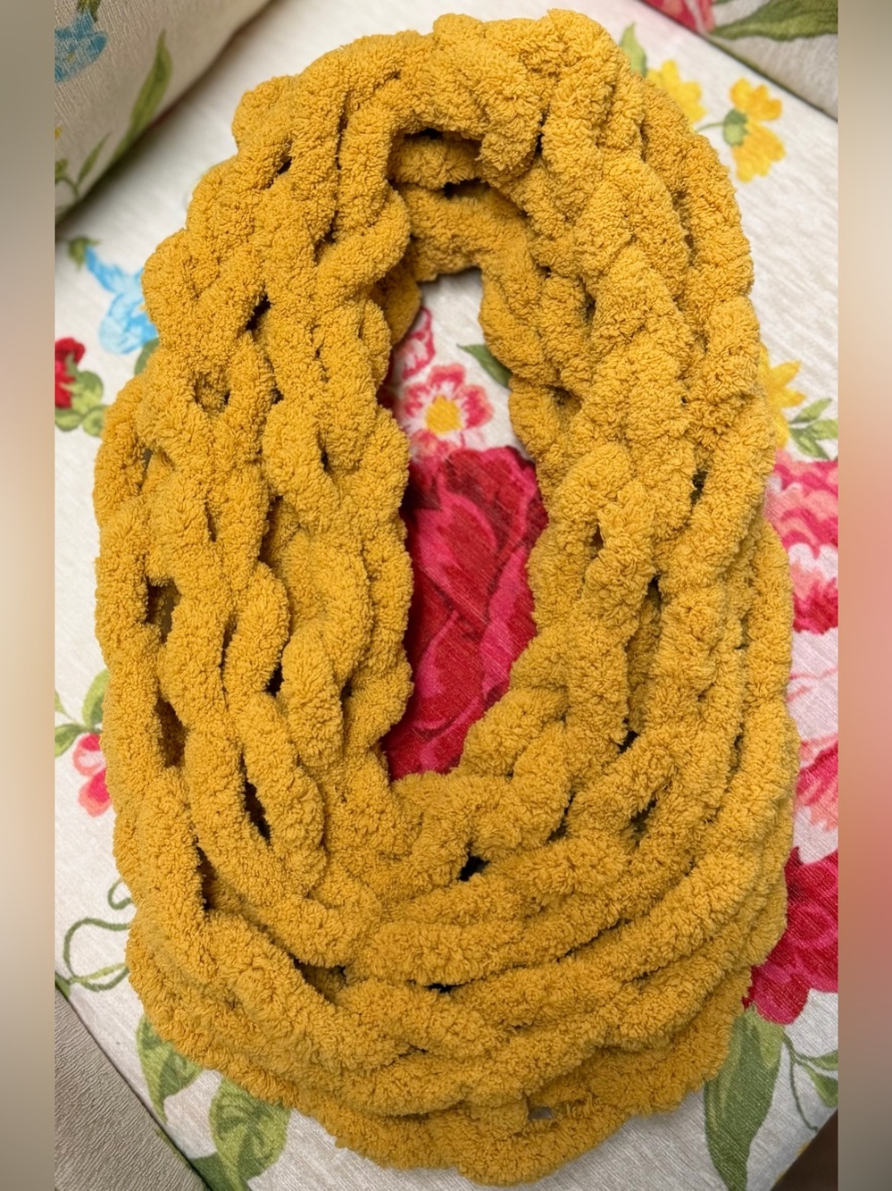 Handmade Handcrafted knit fall mustard blanket cowl - Picture 2 of 2